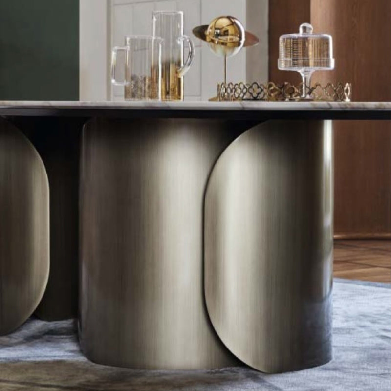 Sintered Stone Glam Table for Restaurant Oval Dining Table with Double Pedestal