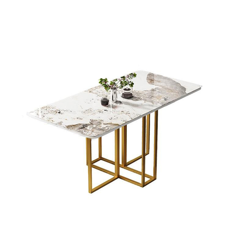 59"H Modern Sintered Stone Table Foldable Rectangle Table with Trestle Base