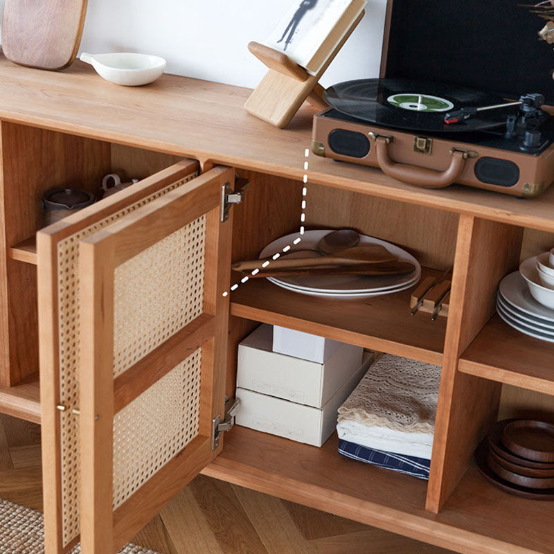 Rattan 4 Doors Buffet Server 29-inch Height Wood Kitchen Server for Dining Room