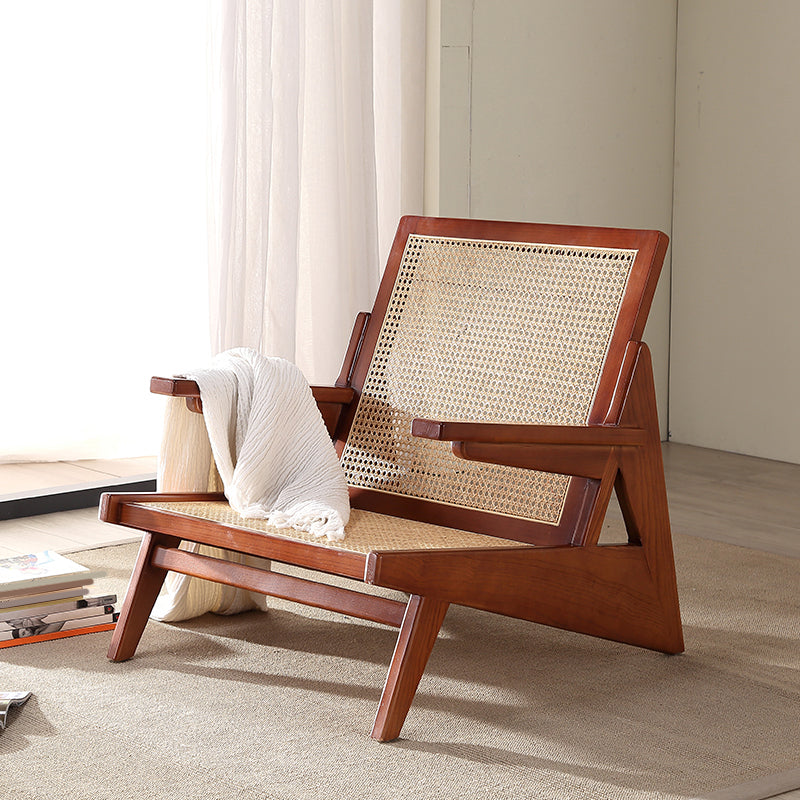 Nordic Style Rubberwood Solid Wood Frame Square Arms Lounge Accent Chair