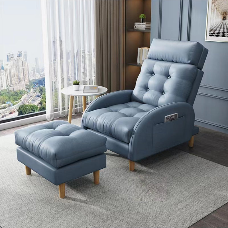 Contemporary Bonded Leather Tufted Cushions with Ottoman Lounge Accent Chair