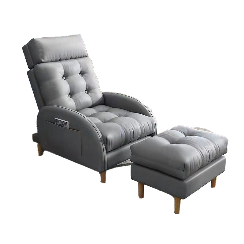 Contemporary Bonded Leather Tufted Cushions with Ottoman Lounge Accent Chair