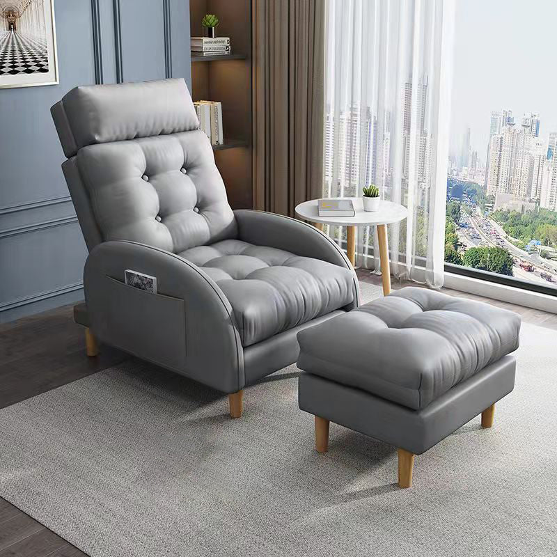 Contemporary Bonded Leather Tufted Cushions with Ottoman Lounge Accent Chair
