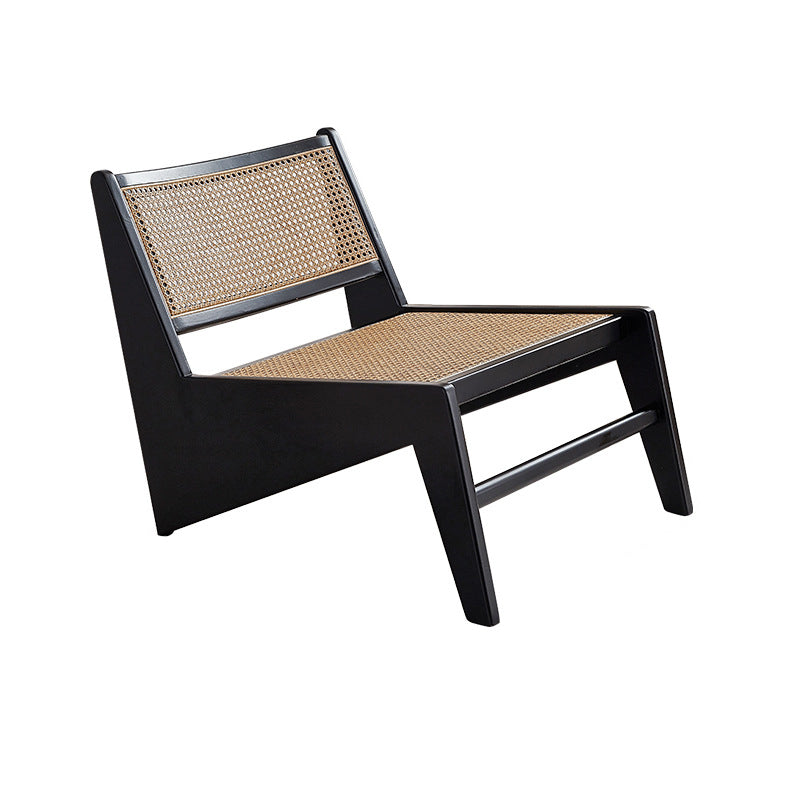 Mid-century Modern Style Wood Armless Woven Back Lounge Accent Chair