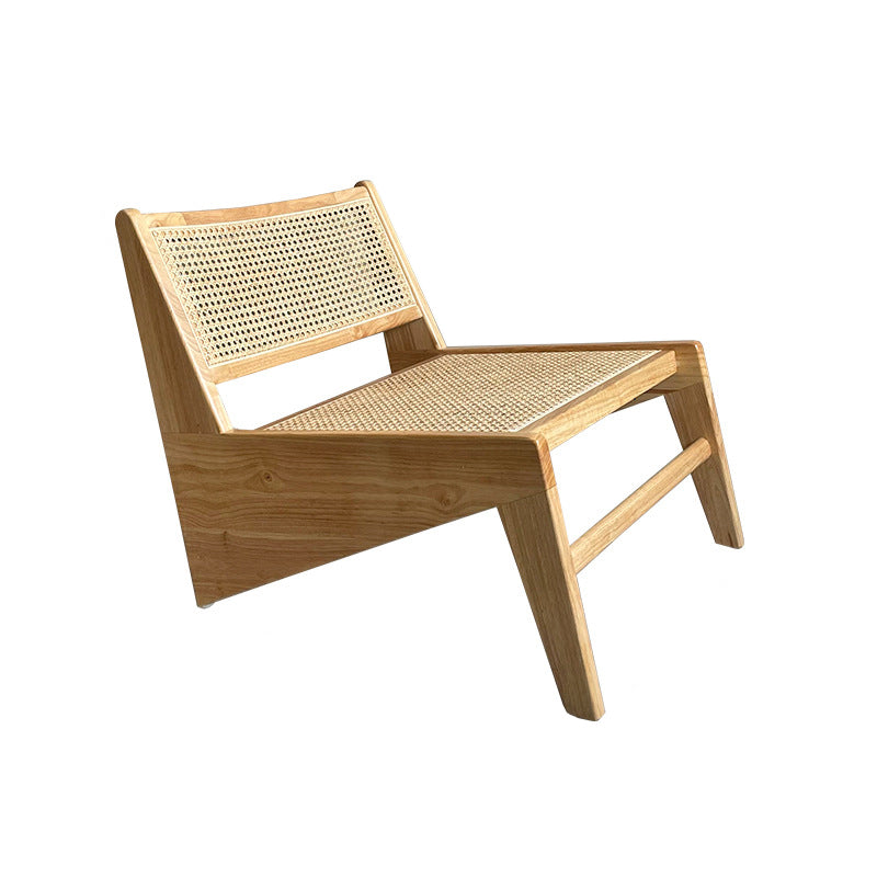 Mid-century Modern Style Wood Armless Woven Back Lounge Accent Chair