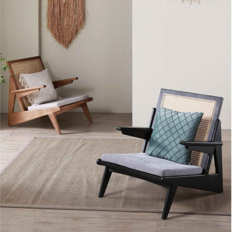 Nordic Style Wood Armrest Woven Back Solid Wood Multi-color Choice Arm Chair