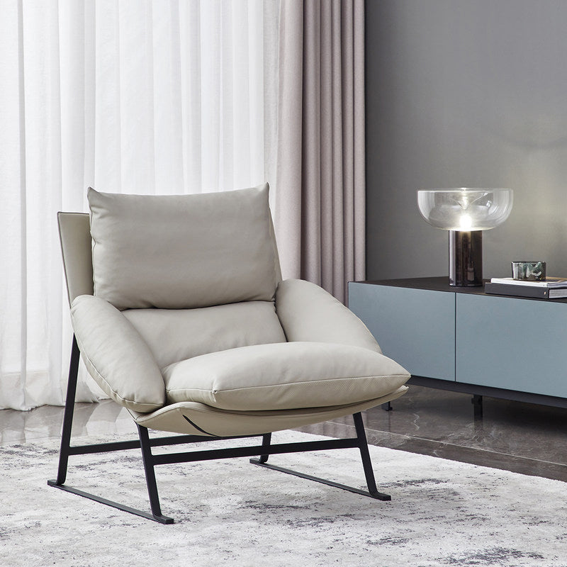 Contemporary 35.5"Wide Faux Leather Sewn Pillow Back Lounge Chair