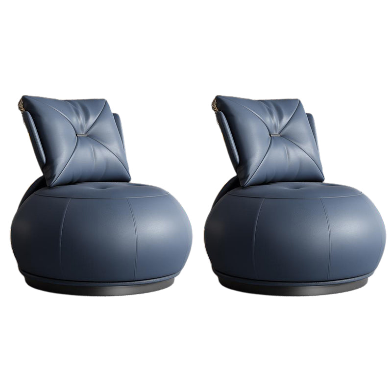 Contemporary 33.5"Wide Genuine Leather Pillow Back Swivel Armless Chair