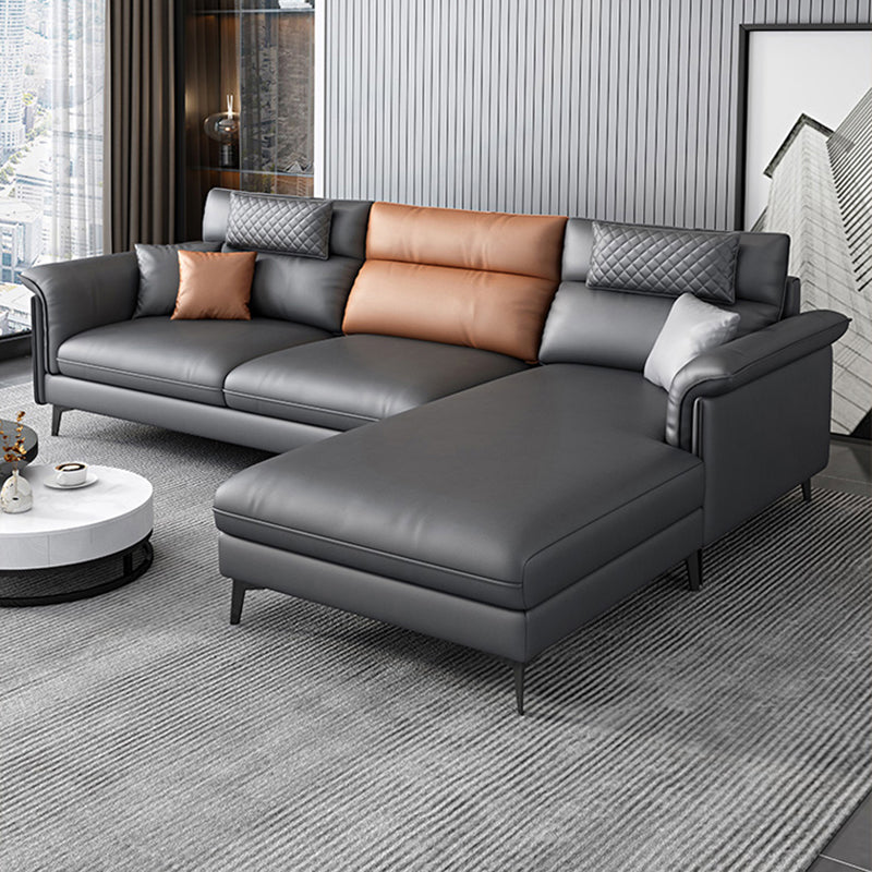 35.43" Tall Modern Sectional Dark Gray Sectional with Pillowed Back Cushions