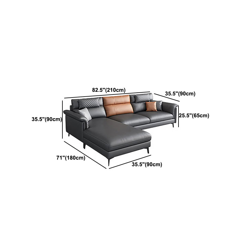 35.43" Tall Modern Sectional Dark Gray Sectional with Pillowed Back Cushions
