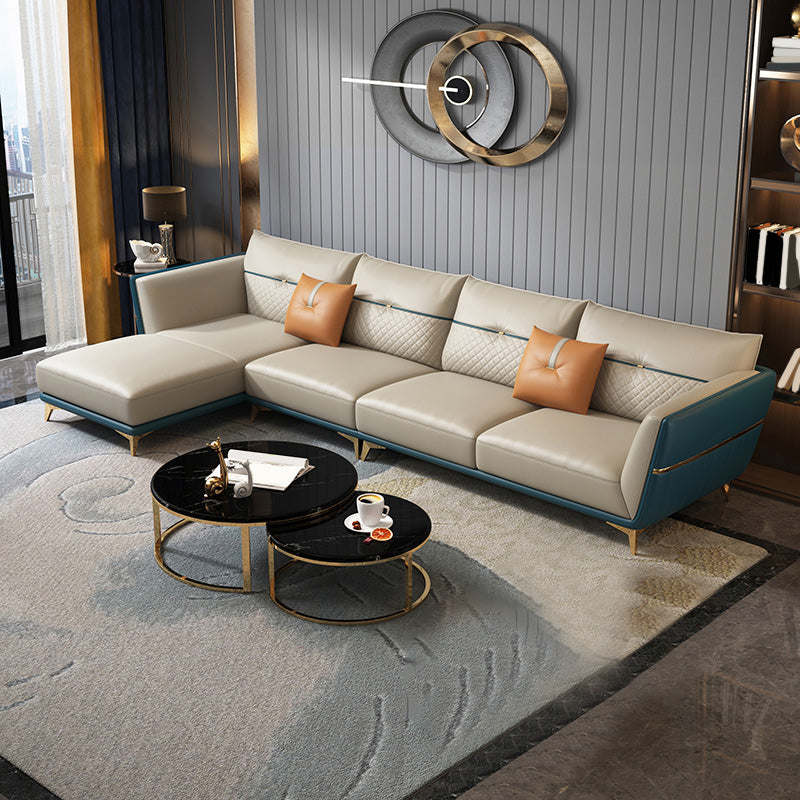 Contemporary Stain-Resistant Genuine Leather Square Arm Sofa & Chaise