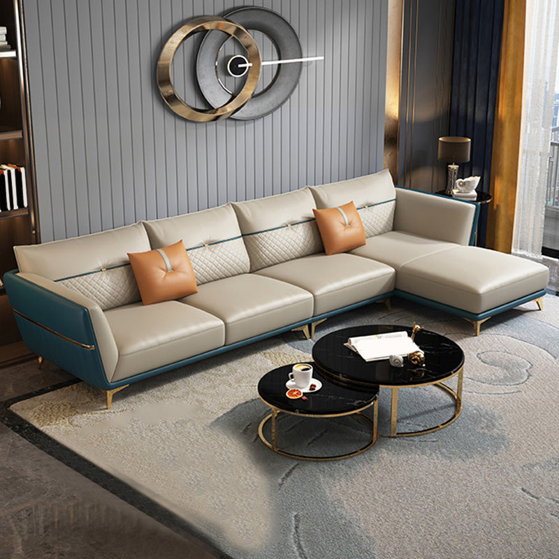 Contemporary Stain-Resistant Genuine Leather Square Arm Sofa & Chaise