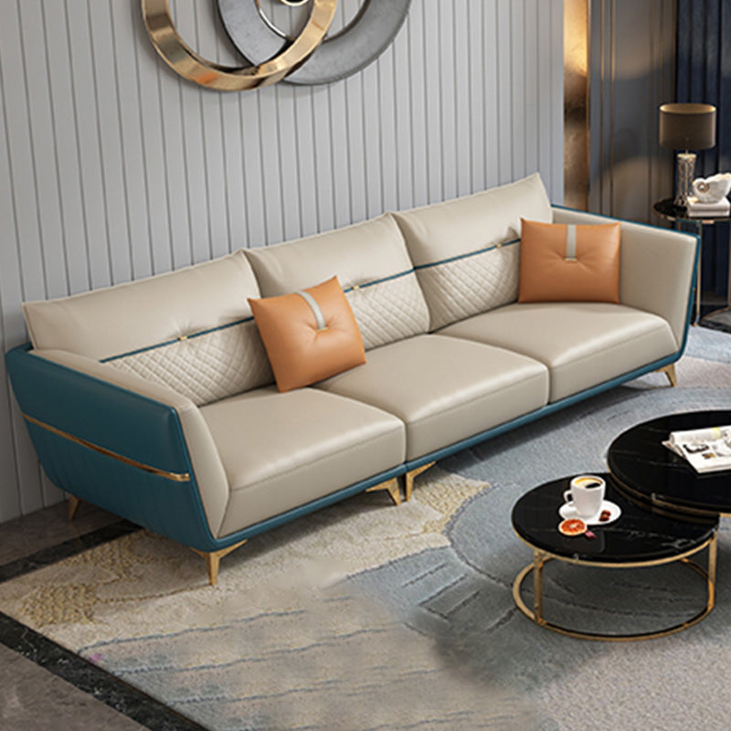 Contemporary Stain-Resistant Genuine Leather Square Arm Sofa & Chaise