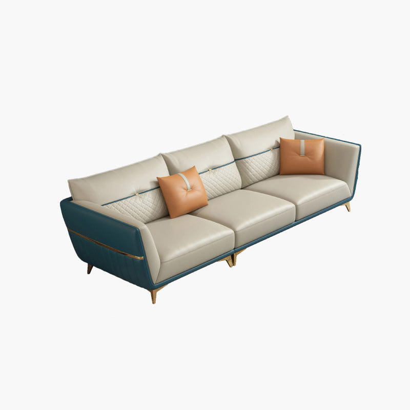 Contemporary Stain-Resistant Genuine Leather Square Arm Sofa & Chaise