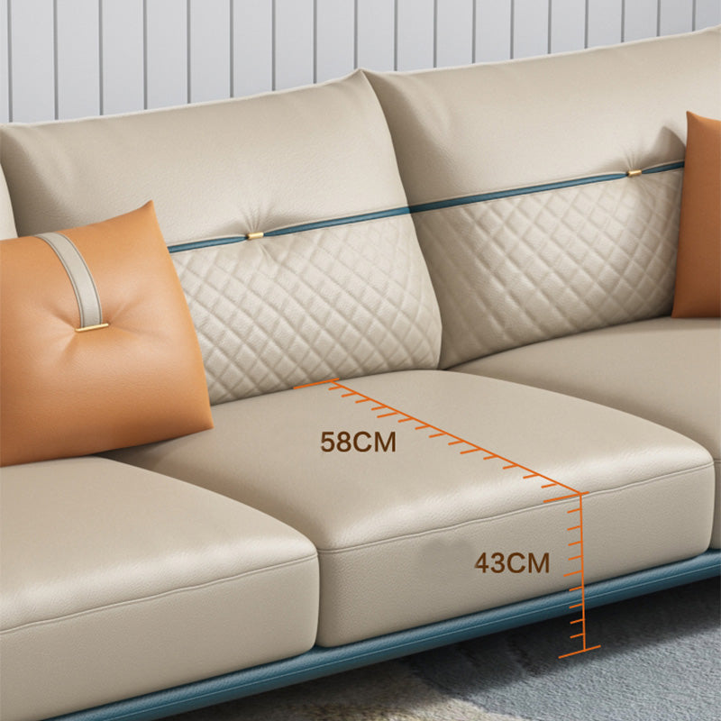 Contemporary Stain-Resistant Genuine Leather Square Arm Sofa & Chaise