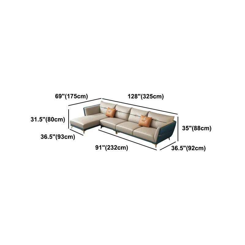 Contemporary Stain-Resistant Genuine Leather Square Arm Sofa & Chaise