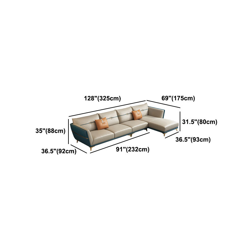 Contemporary Stain-Resistant Genuine Leather Square Arm Sofa & Chaise