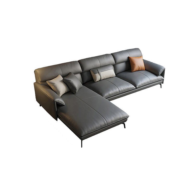 Genuine Leather Sectional Dark Gray Pillow Top Arm Sectional for Living Room