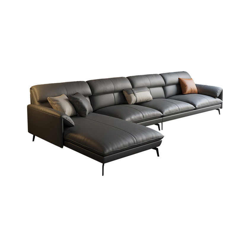 Genuine Leather Sectional Dark Gray Pillow Top Arm Sectional for Living Room