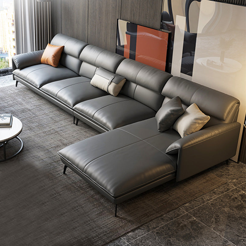 Genuine Leather Sectional Dark Gray Pillow Top Arm Sectional for Living Room