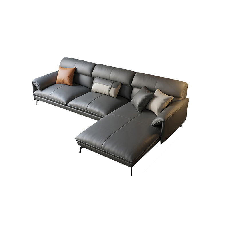Genuine Leather Sectional Dark Gray Pillow Top Arm Sectional for Living Room