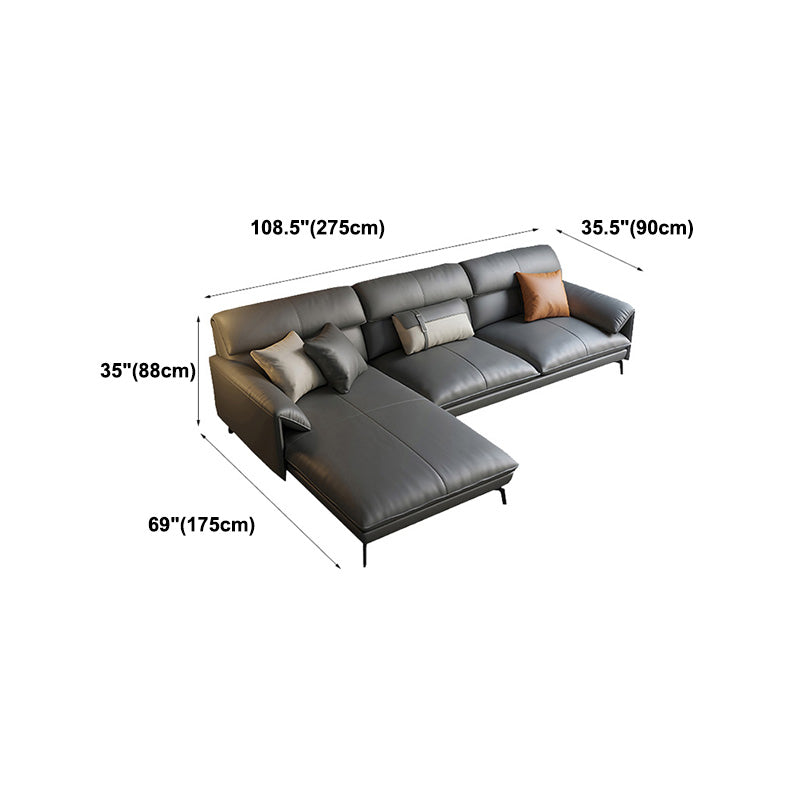 Genuine Leather Sectional Dark Gray Pillow Top Arm Sectional for Living Room