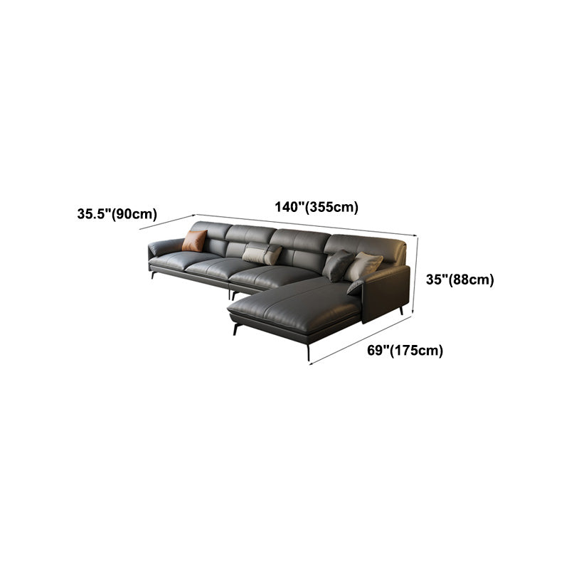 Genuine Leather Sectional Dark Gray Pillow Top Arm Sectional for Living Room
