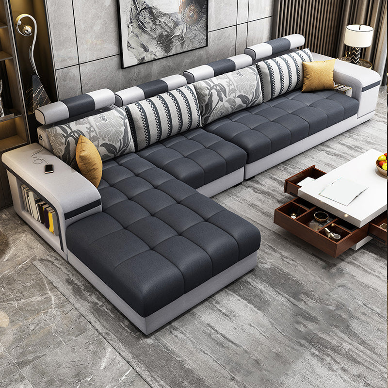 Contemporary Square Arm Stain-Resistant Slipcovered Storage Sofa
