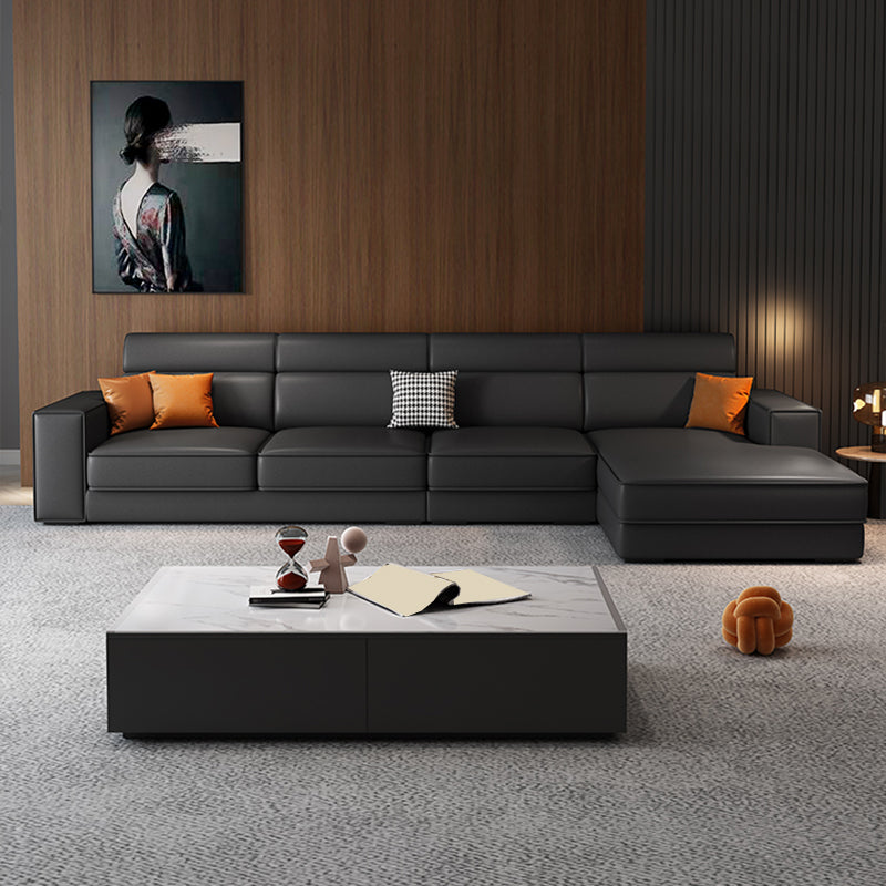 Scandinavian Dark Gray Square Arm Stain-Resistant Faux Leather Sofa