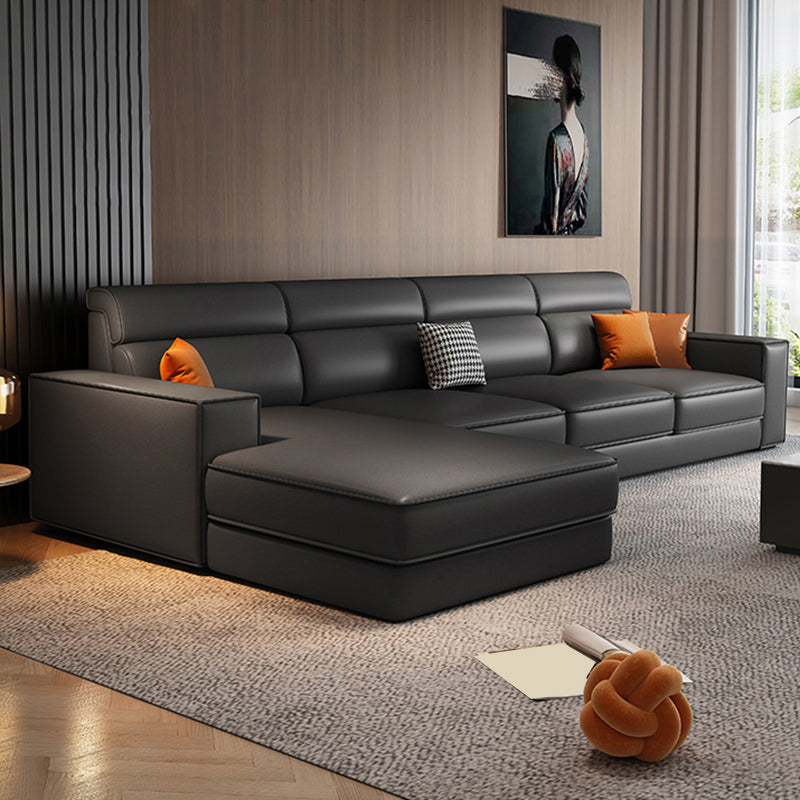 Scandinavian Dark Gray Square Arm Stain-Resistant Faux Leather Sofa