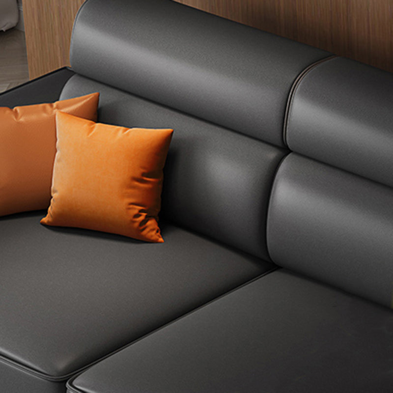 Scandinavian Dark Gray Square Arm Stain-Resistant Faux Leather Sofa