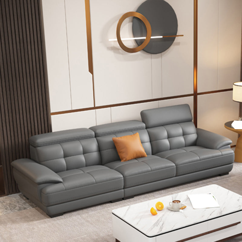 Contemporary Stain-Resistant Genuine Leather Square Arm Stationary Sofa