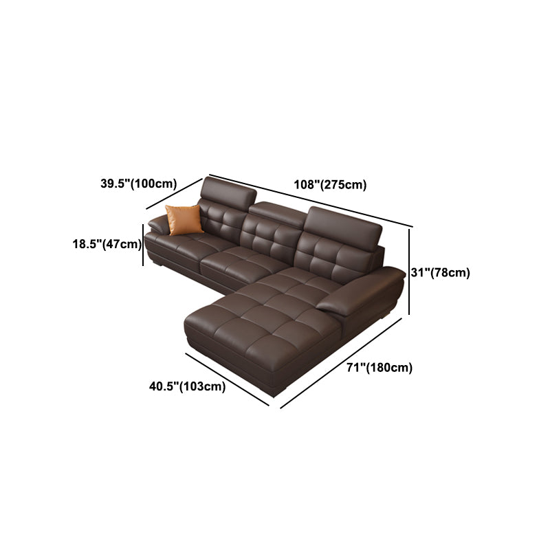 Contemporary Stain-Resistant Genuine Leather Square Arm Stationary Sofa