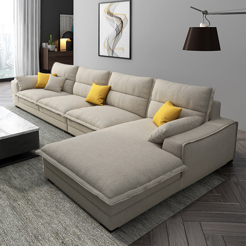 Linen Sectional Sofa L-Shape Stationary Sectional Sofa,Pillowed Back Cushions