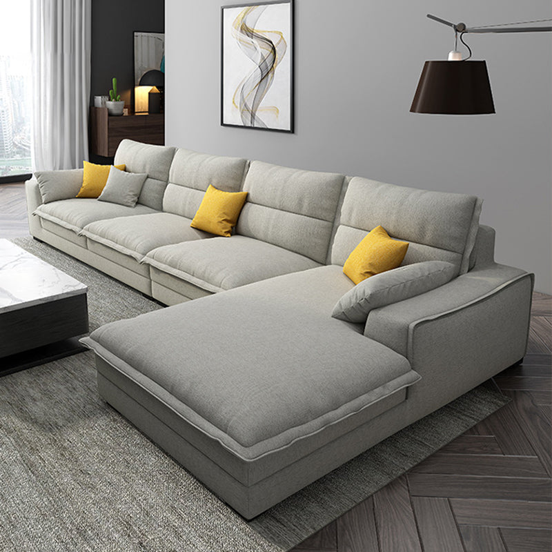 Linen Sectional Sofa L-Shape Stationary Sectional Sofa,Pillowed Back Cushions