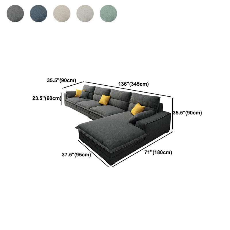 Linen Sectional Sofa L-Shape Stationary Sectional Sofa,Pillowed Back Cushions