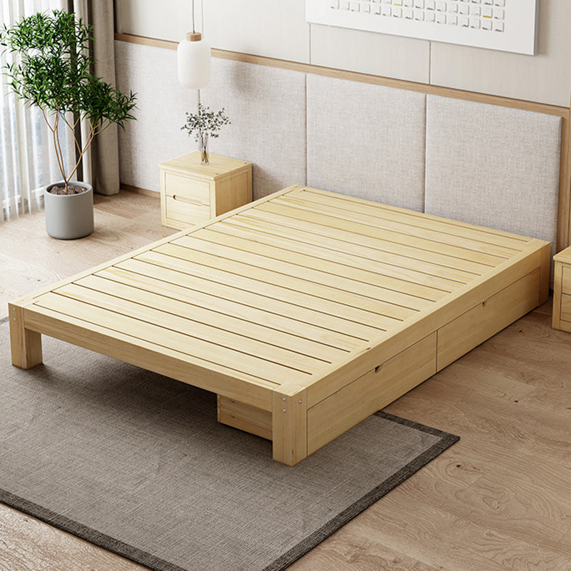 Scandinavian Solid Wood Bed Frame 11.81" Tall Bed with 2 Drawers