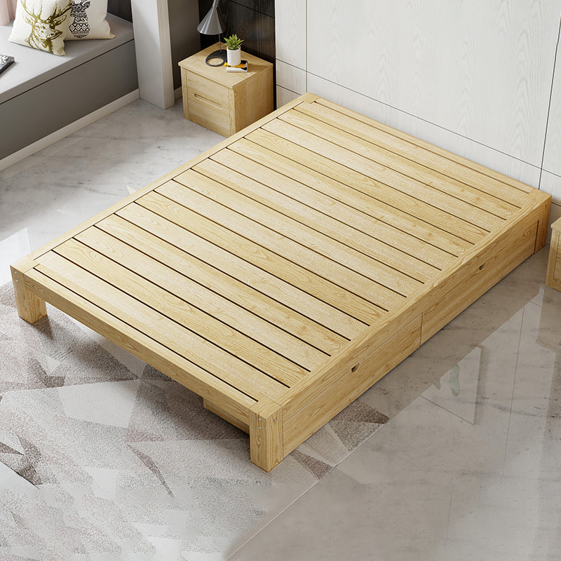 Scandinavian Solid Wood Bed Frame 11.81" Tall Bed with 2 Drawers