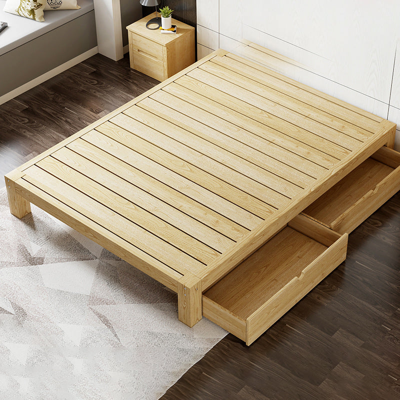 Scandinavian Solid Wood Bed Frame 11.81" Tall Bed with 2 Drawers