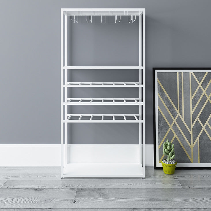 Metal Wine Bottle & Glass Rack Modern Floor Wine Holder with Shelf in Black and White