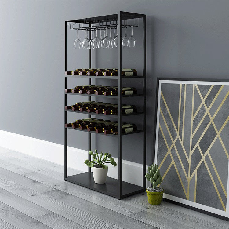 Metal Wine Bottle & Glass Rack Modern Floor Wine Holder with Shelf in Black and White