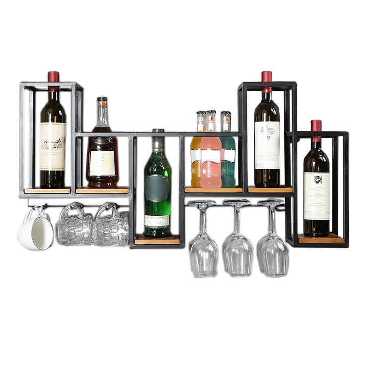 Industrial Wall Mounted Bottle Wine Rack Metal Wine Rack in Antiqued Black