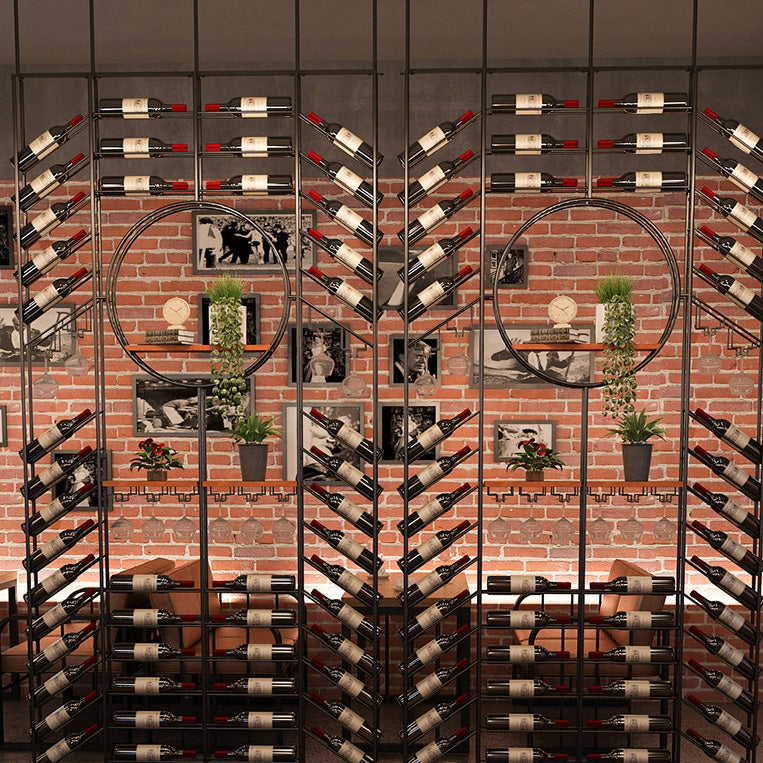 Iron Floor Wine Bottle & Glass Rack Black Industrial Wine Rack with Stemware Holder