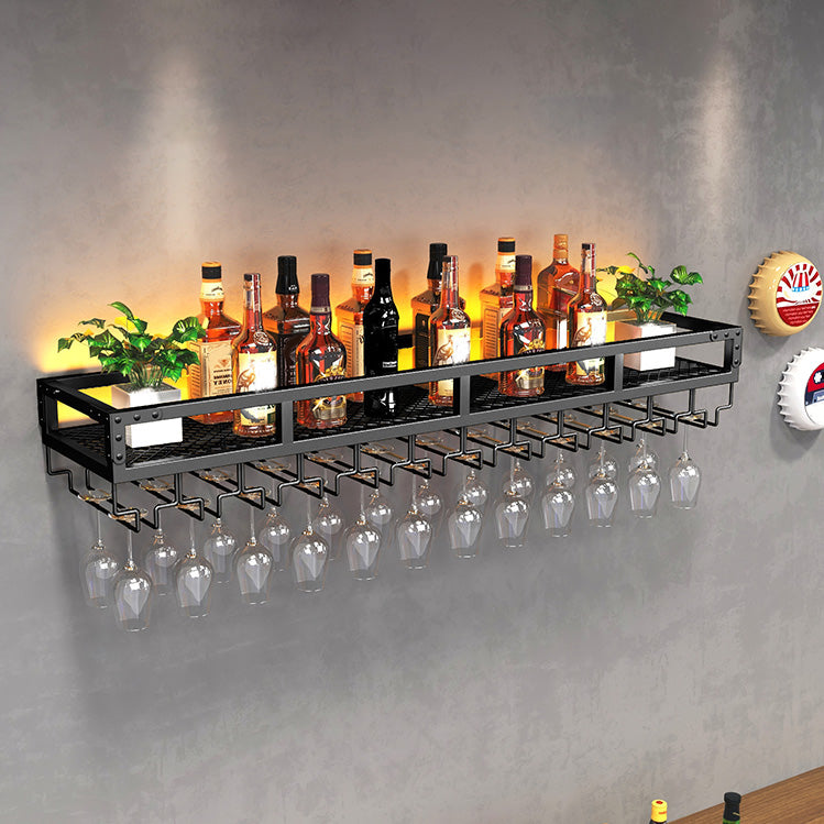 Metal Modern Wine Holder Rack Wall Mounted Wine Bottle & Glass Rack with Stemware Holder