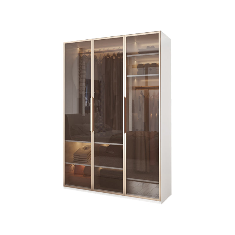 White Manufactured Wood Cabinet with Glass Door Modern Hinged Door Wardrobe for Home