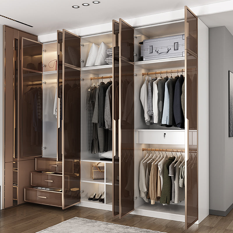 White Manufactured Wood Cabinet with Glass Door Modern Hinged Door Wardrobe for Home