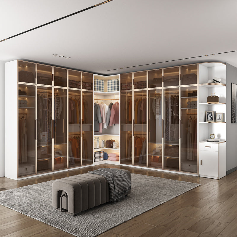 White Manufactured Wood Cabinet with Glass Door Modern Hinged Door Wardrobe for Home