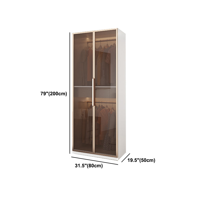 White Manufactured Wood Cabinet with Glass Door Modern Hinged Door Wardrobe for Home