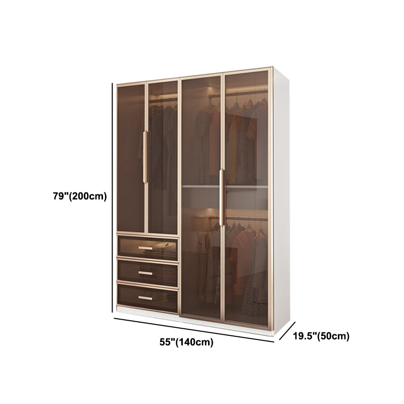 White Manufactured Wood Cabinet with Glass Door Modern Hinged Door Wardrobe for Home
