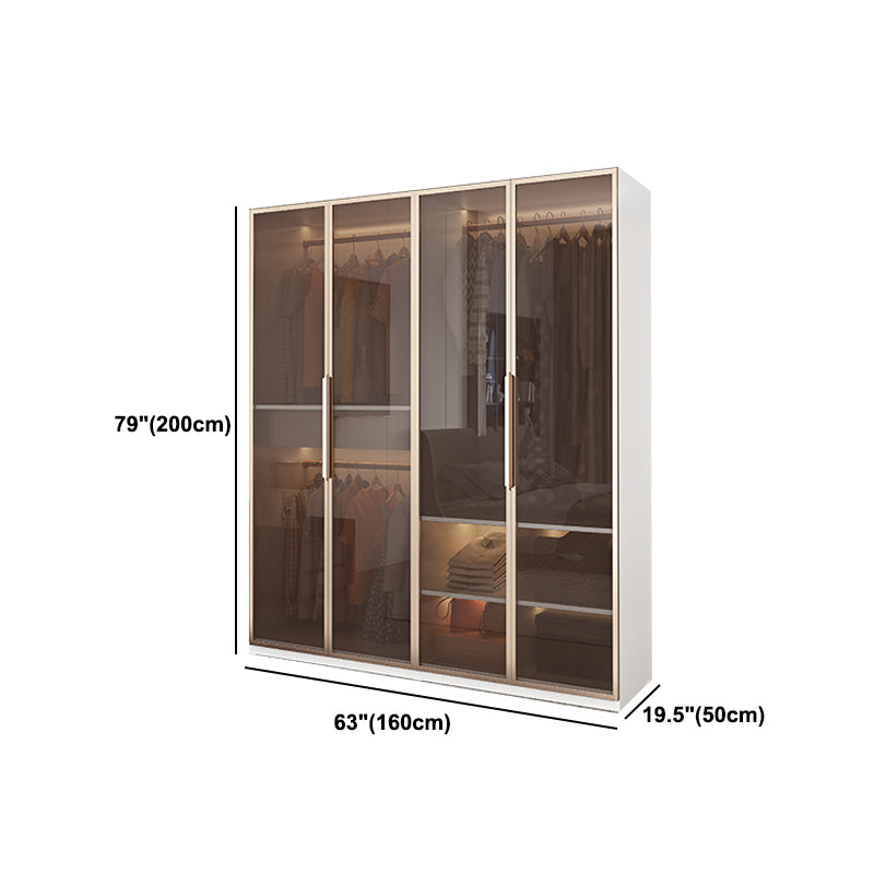 White Manufactured Wood Cabinet with Glass Door Modern Hinged Door Wardrobe for Home